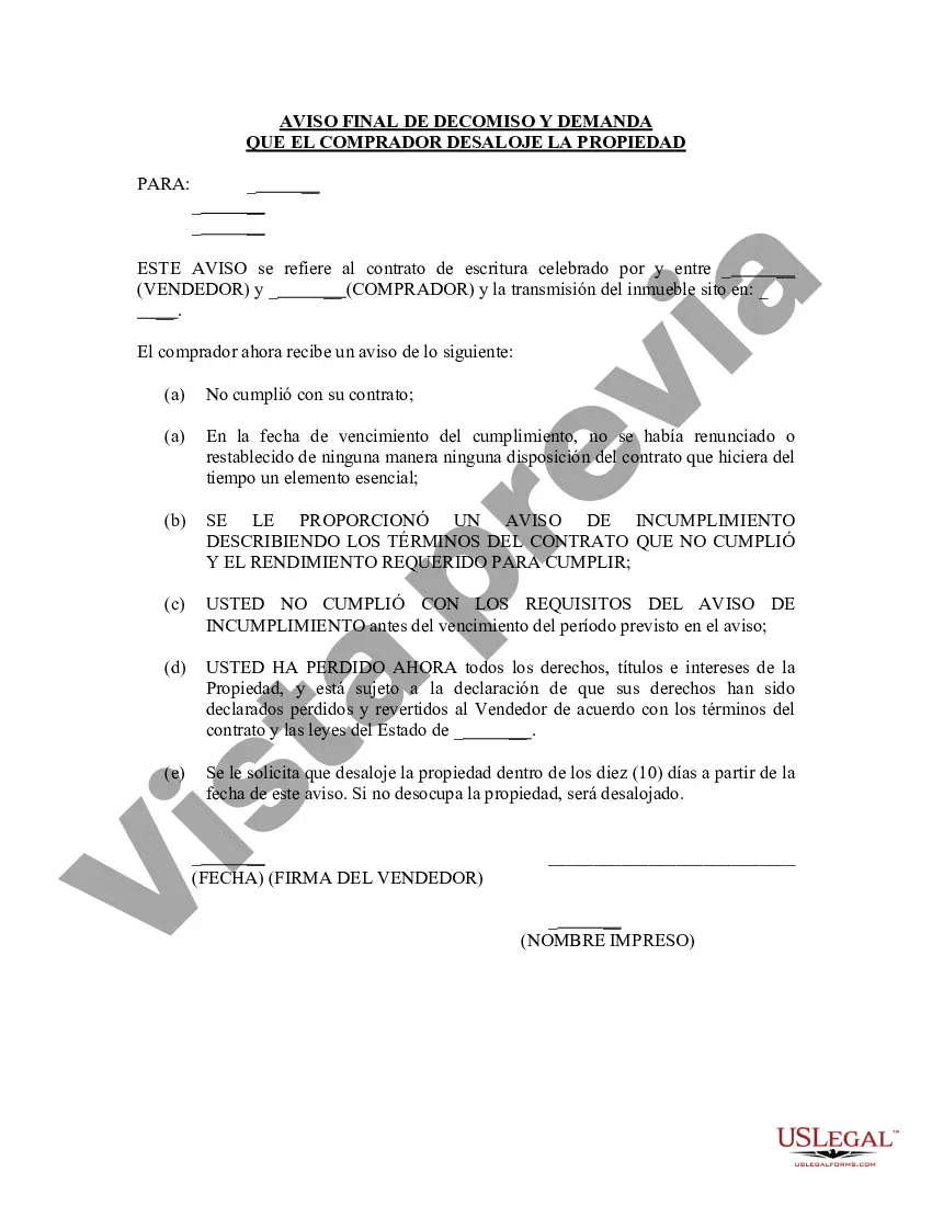 Preview Aviso final de decomiso y solicitud de desalojar la propiedad en virtud del contrato de escritura