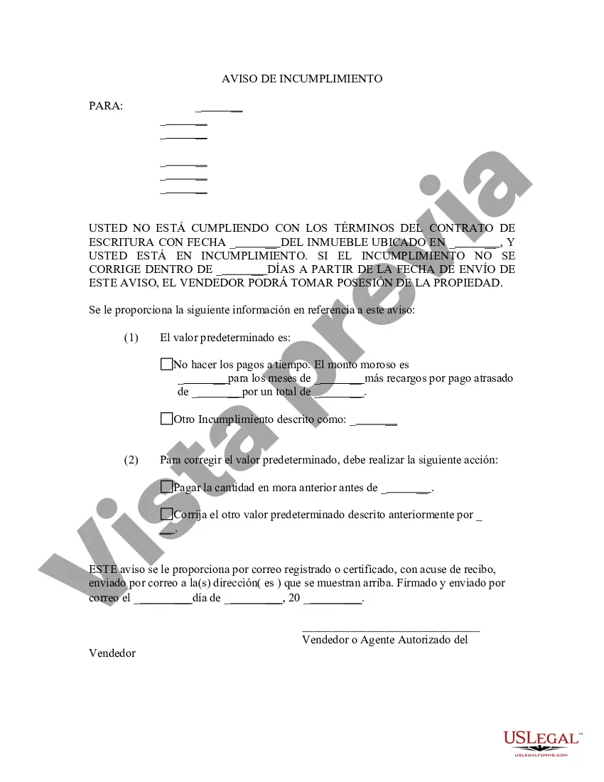 Preview Aviso general de incumplimiento de contrato de escritura