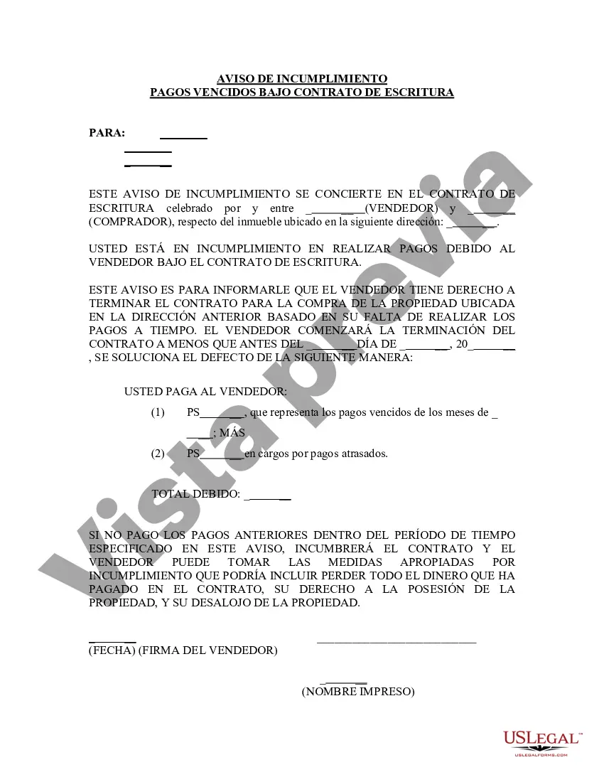 Preview Notificación de Incumplimiento de Pagos Atrasados en relación con el Contrato de Escritura