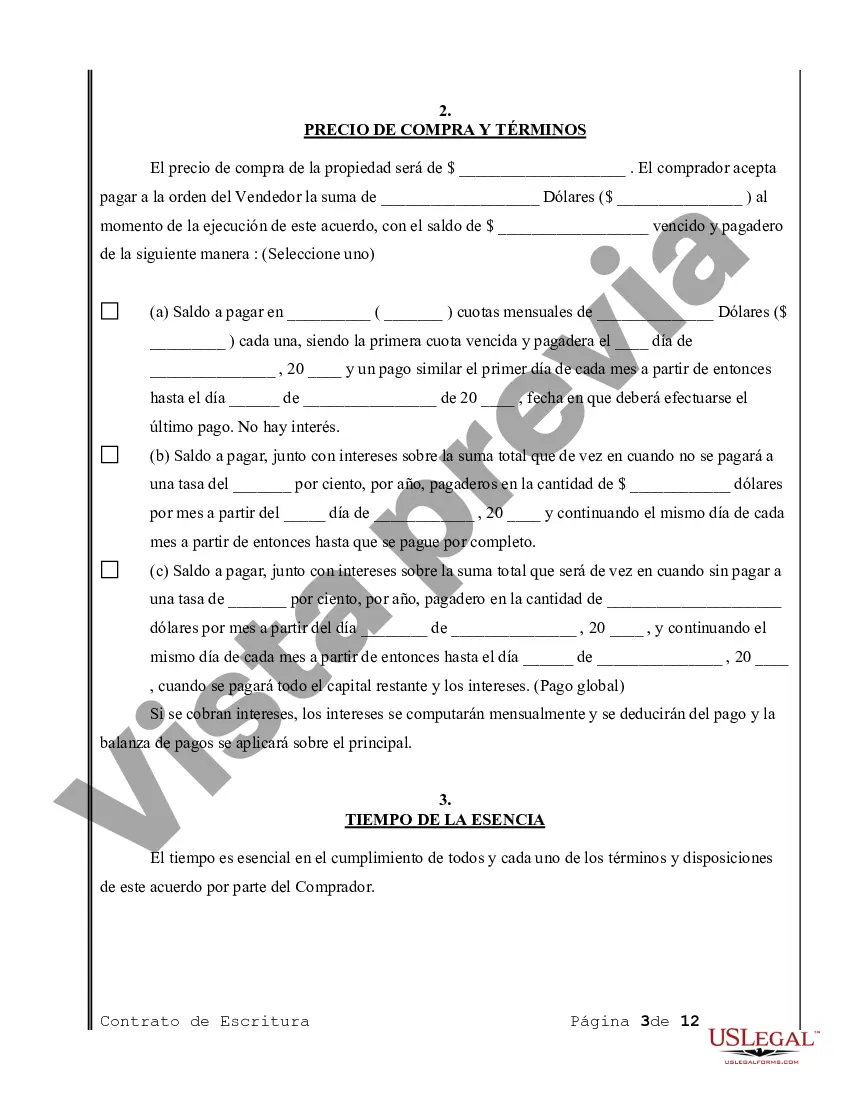Preview Acuerdo o Contrato de Escritura de Venta y Compra de Bienes Raíces a/k/a Terreno o Contrato de Ejecución