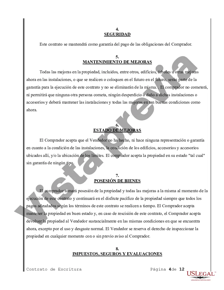 Preview Acuerdo o Contrato de Escritura de Venta y Compra de Bienes Raíces a/k/a Terreno o Contrato de Ejecución