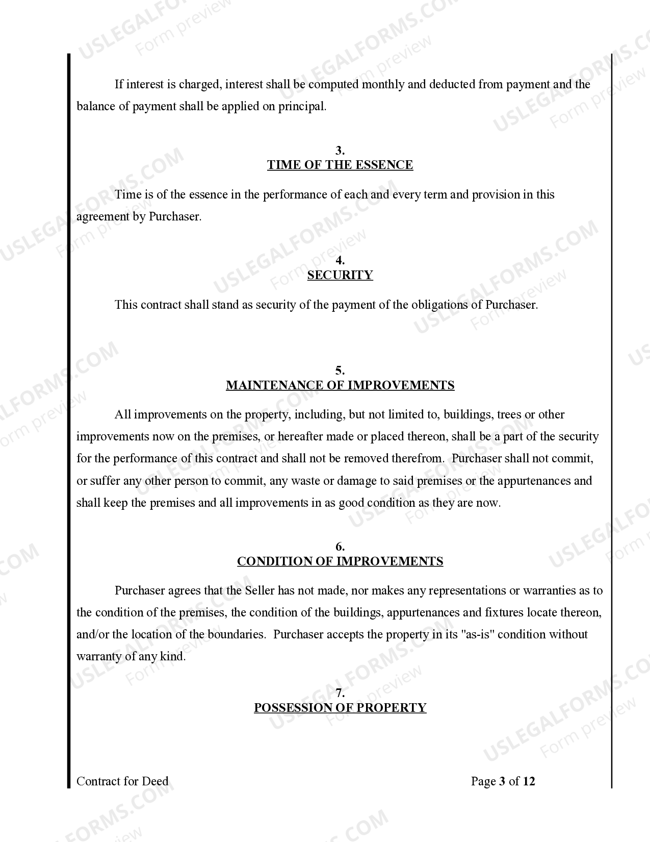 Pennsylvania Agreement or Contract for Deed for Sale and Purchase of