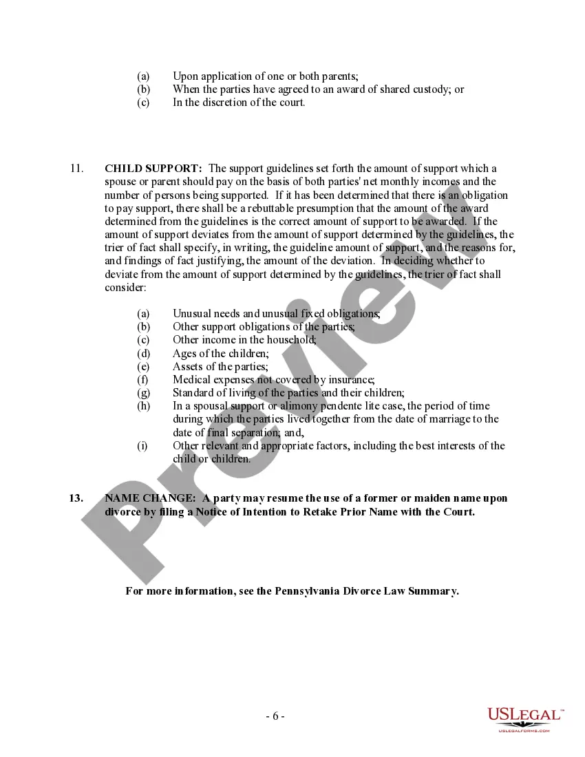 Get Pennsylvania No-Fault Agreed Uncontested Divorce Package for Dissolution of Marriage for people with Minor Children Preview Pennsylvania No-Fault Agreed Uncontested Divorce Package for Dissolution of Marriage for people with Minor Children