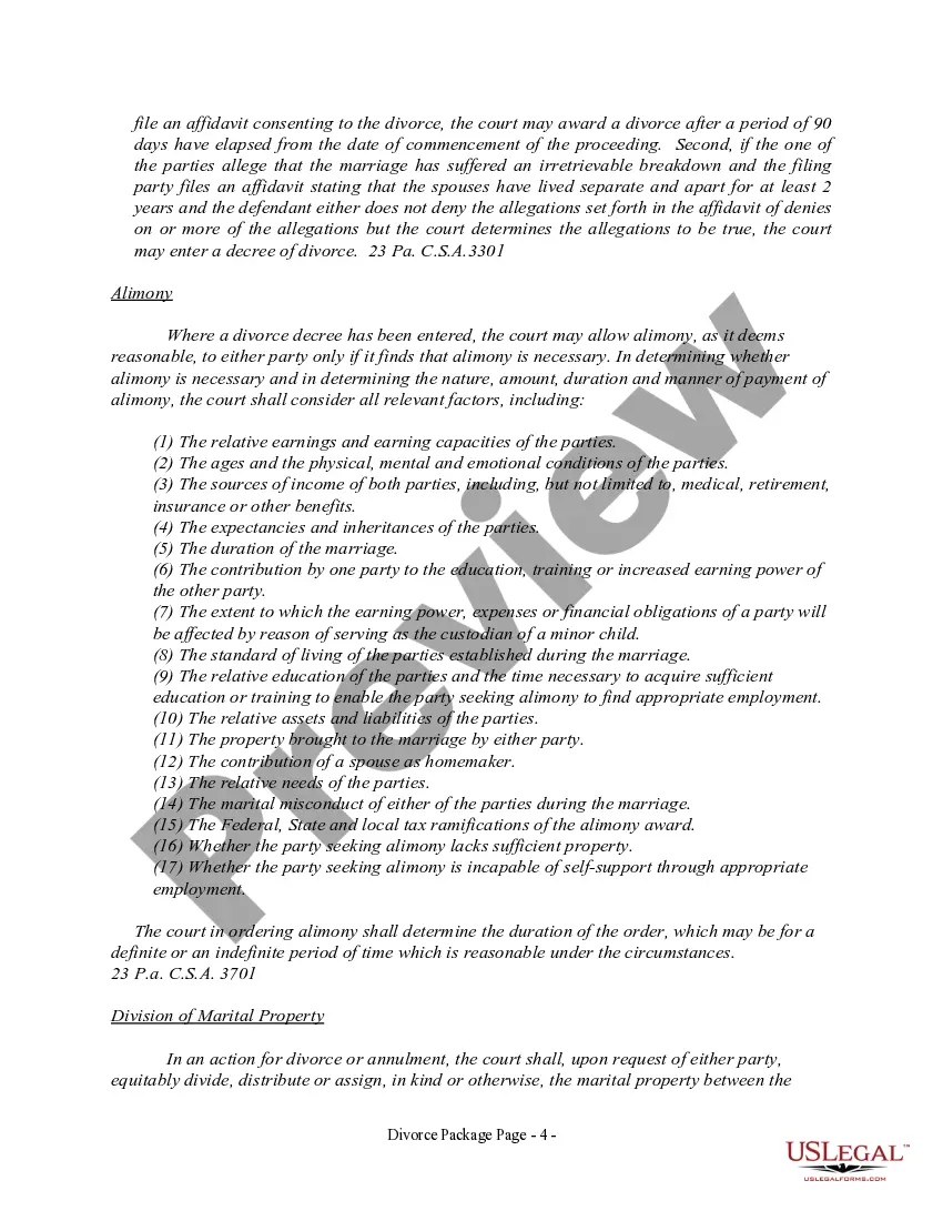 Get Pennsylvania No-Fault Agreed Uncontested Divorce Package for Dissolution of Marriage for Persons with No Children with or without Property and Debts Preview Pennsylvania No-Fault Agreed Uncontested Divorce Package for Dissolution of Marriage for Persons with No Children with or without Property and Debts