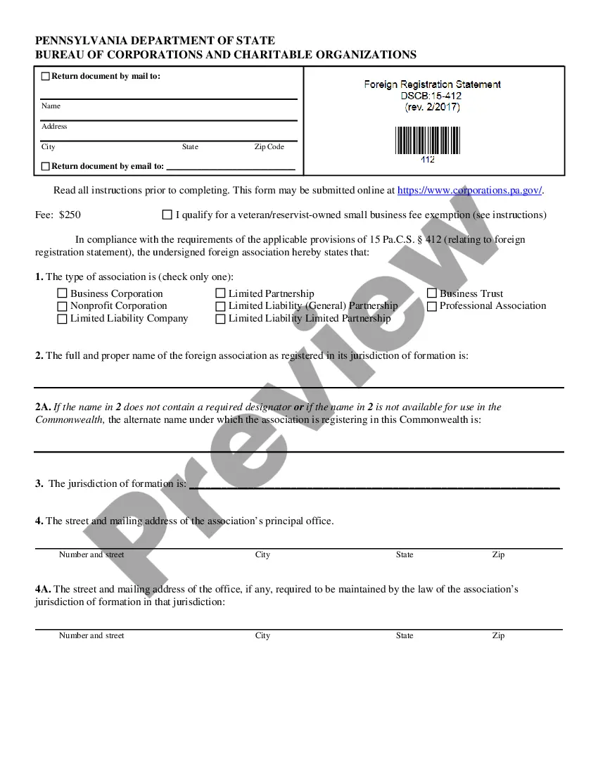 Preview Pennsylvania Registration of Foreign Corporation