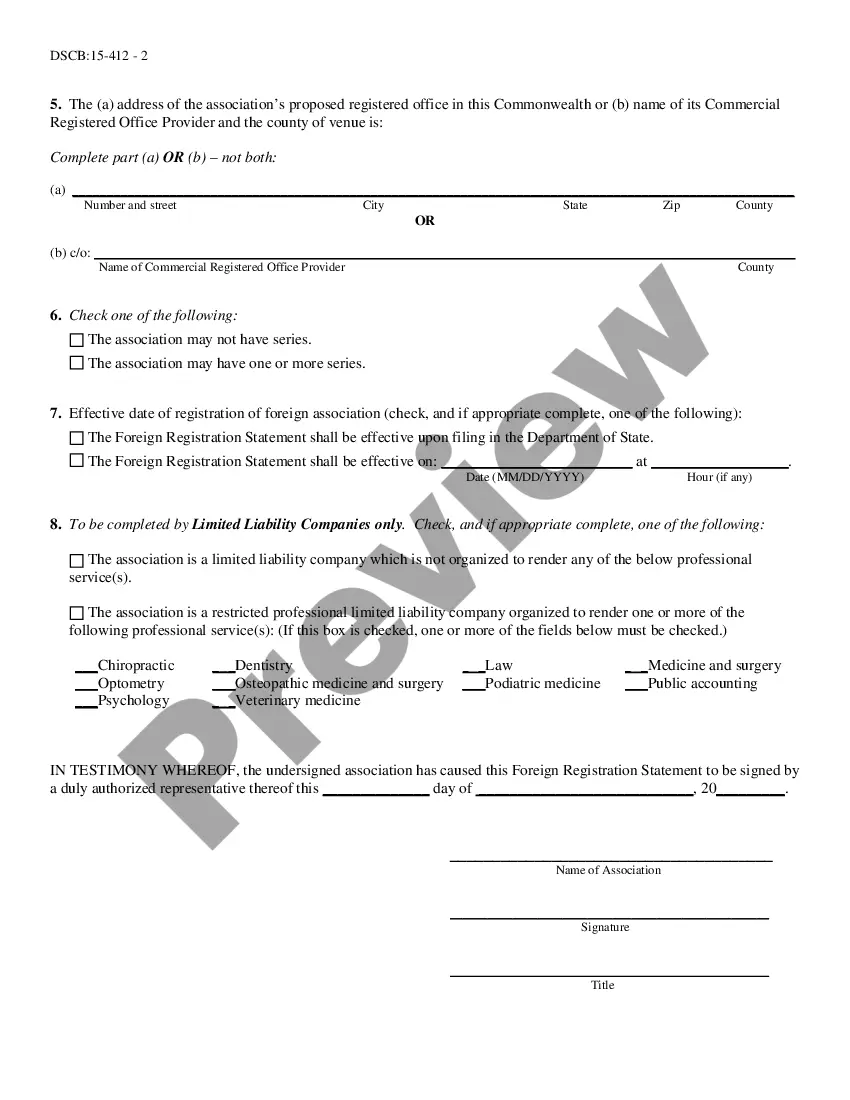 Preview Pennsylvania Registration of Foreign Corporation