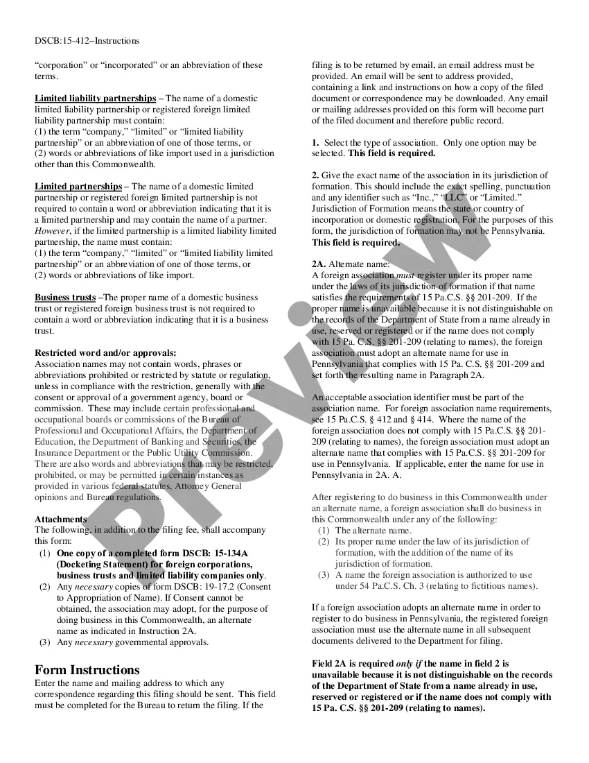 Preview Pennsylvania Registration of Foreign Corporation