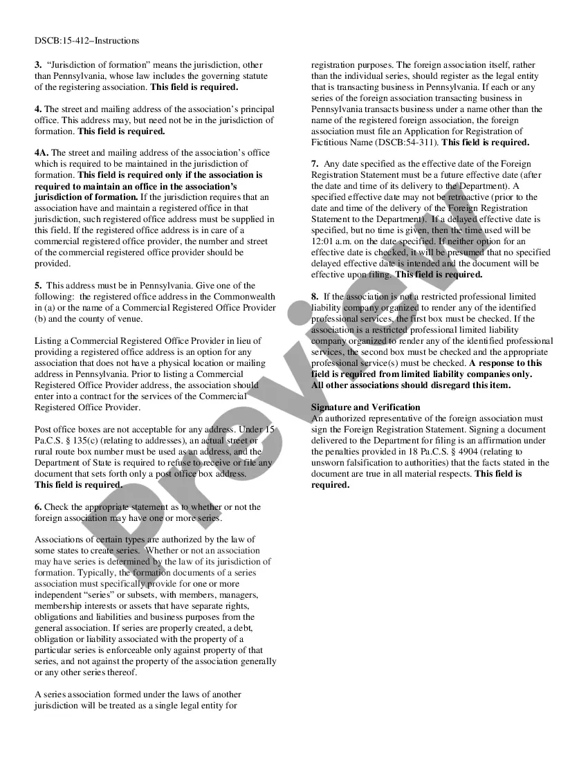 Preview Pennsylvania Registration of Foreign Corporation