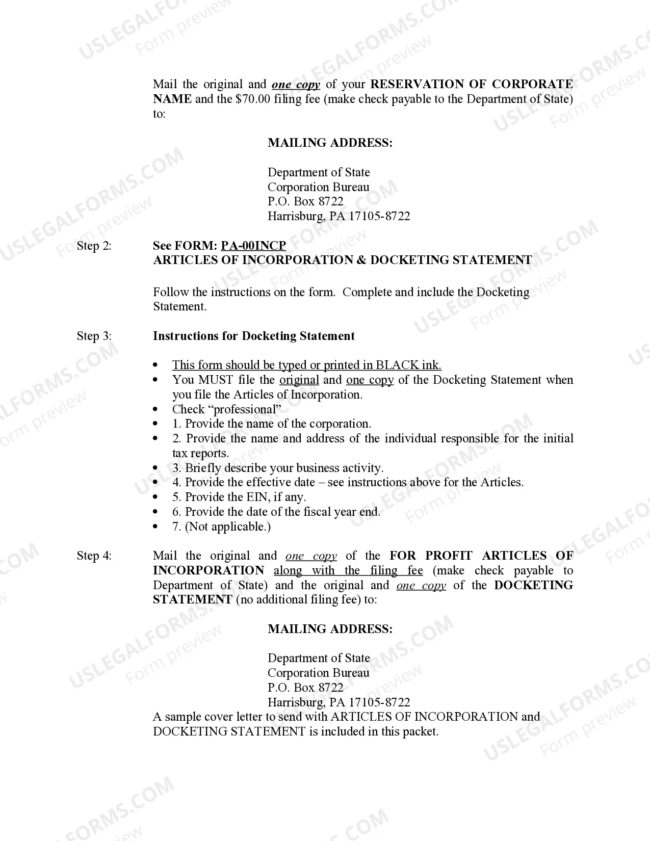 Preview Professional Corporation Package for Pennsylvania