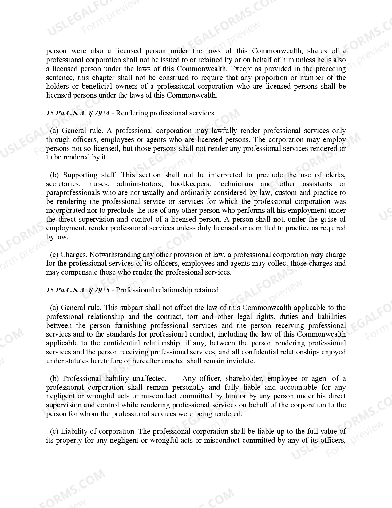 Preview Professional Corporation Package for Pennsylvania