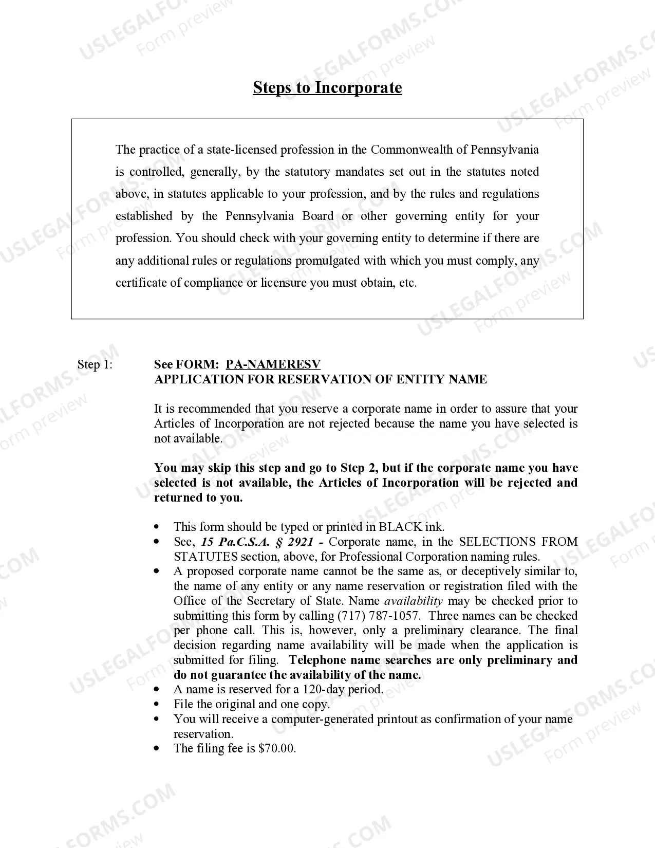 Preview Professional Corporation Package for Pennsylvania