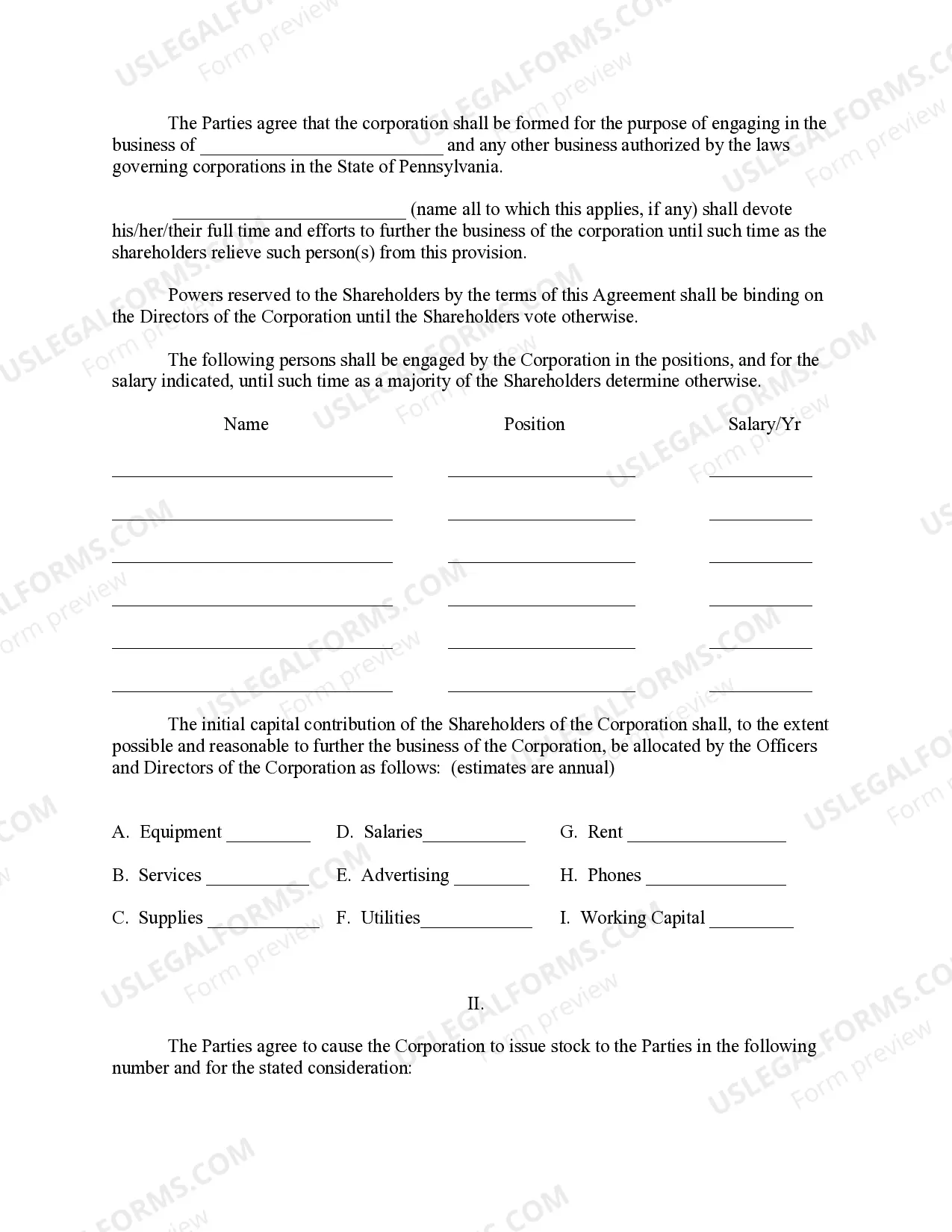 Preview Pennsylvania Pre-Incorporation Agreement, Shareholders Agreement and Confidentiality Agreement