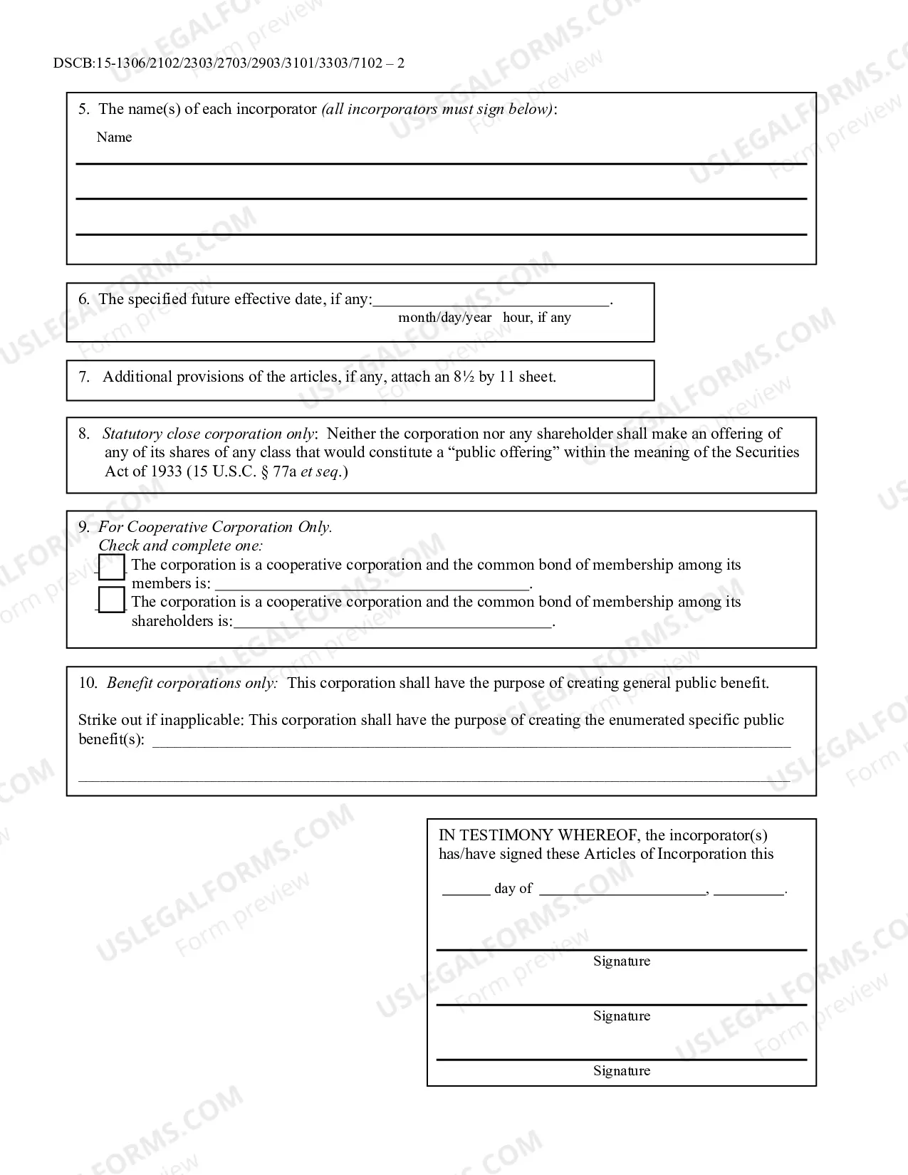 Preview Pennsylvania Articles of Incorporation for Domestic For-Profit Corporation
