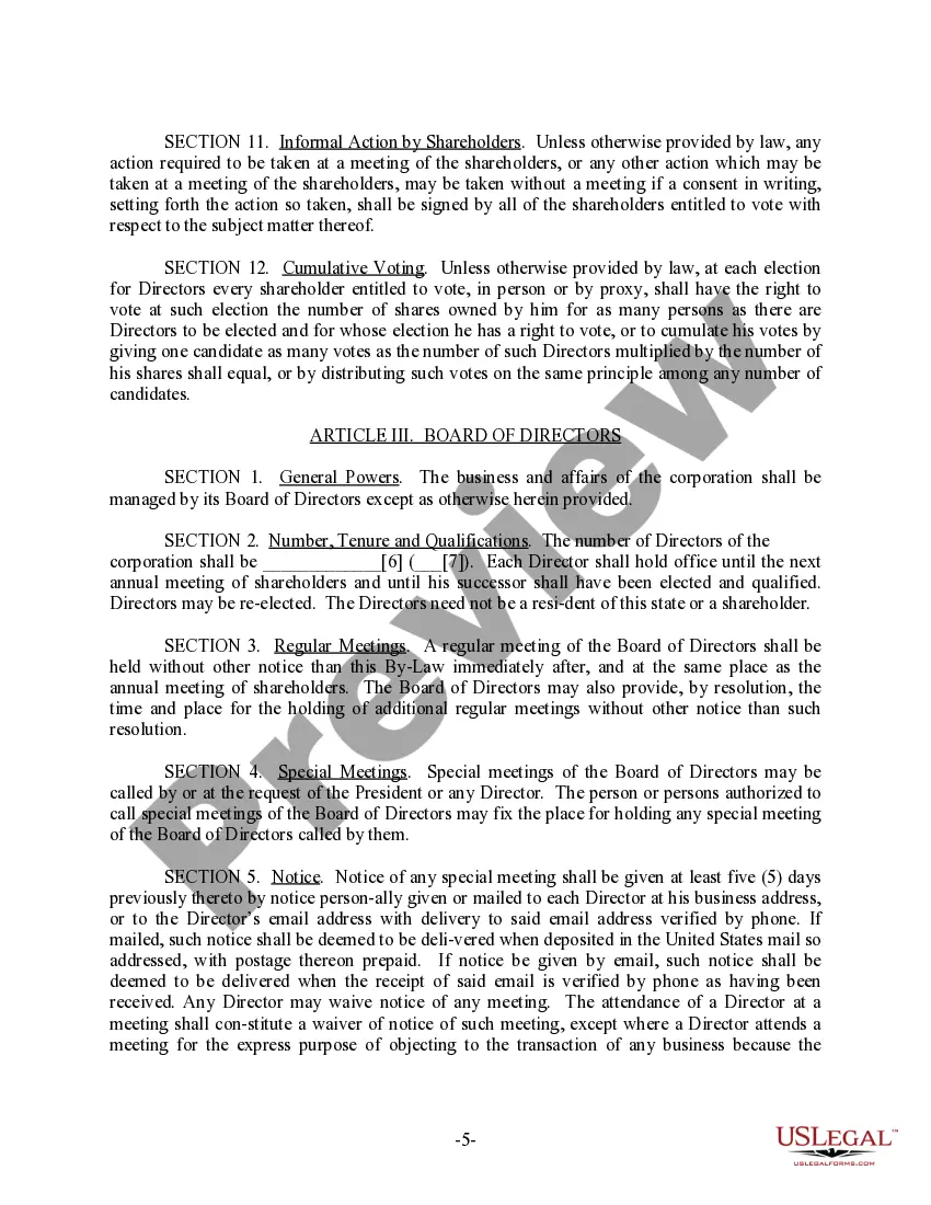 Preview Pennsylvania Bylaws for Corporation