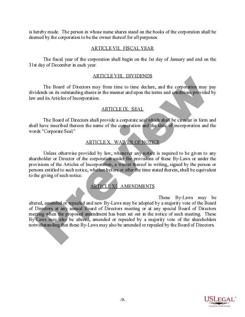 Preview Pennsylvania Bylaws for Corporation