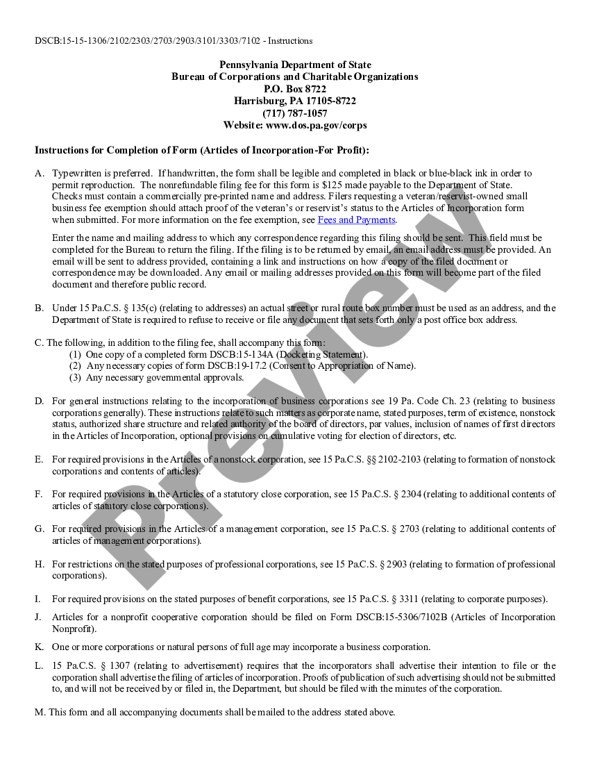 Pennsylvania Articles of Incorporation