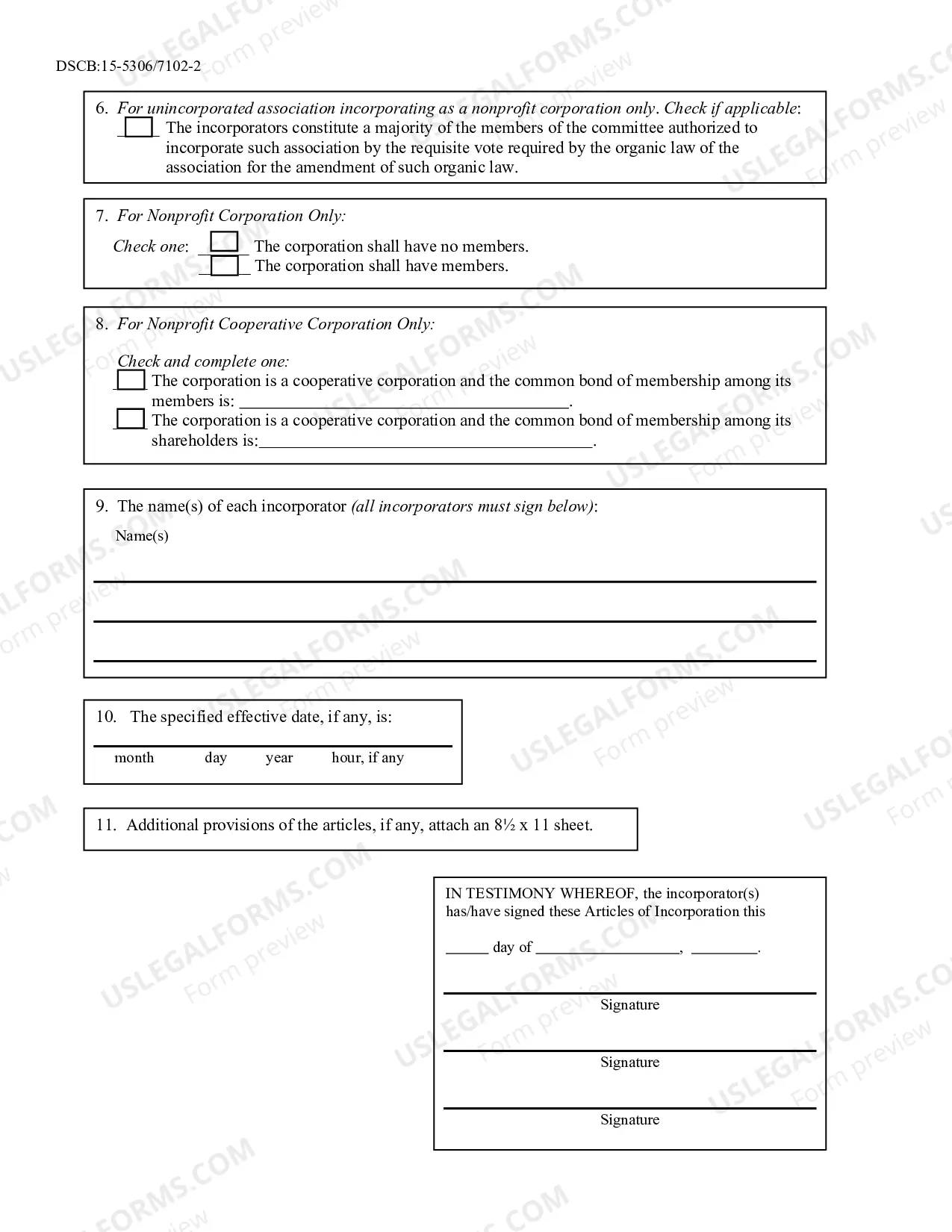 Preview Pennsylvania Articles of Incorporation for Domestic Nonprofit Corporation