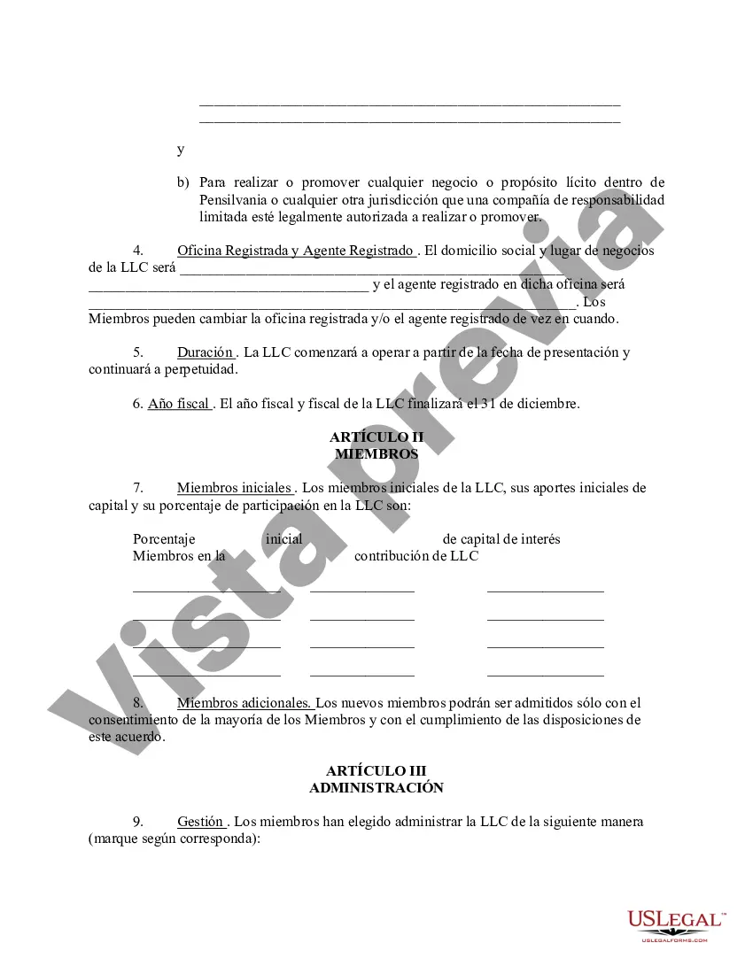 Preview Acuerdo Operativo de Sociedad de Responsabilidad Limitada LLC