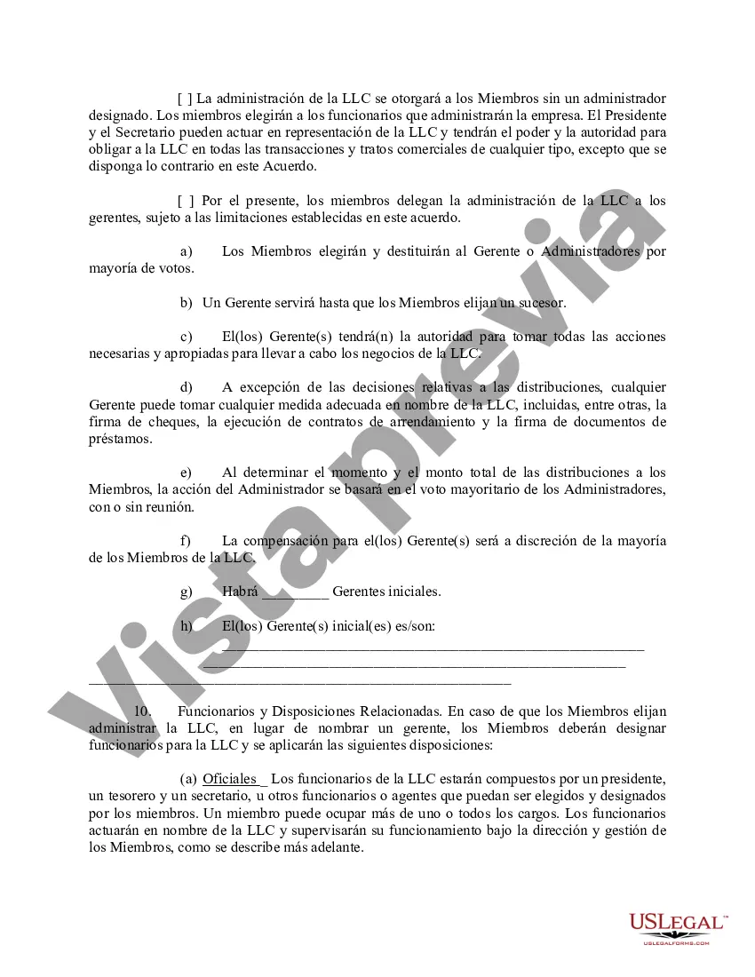 Preview Acuerdo Operativo de Sociedad de Responsabilidad Limitada LLC