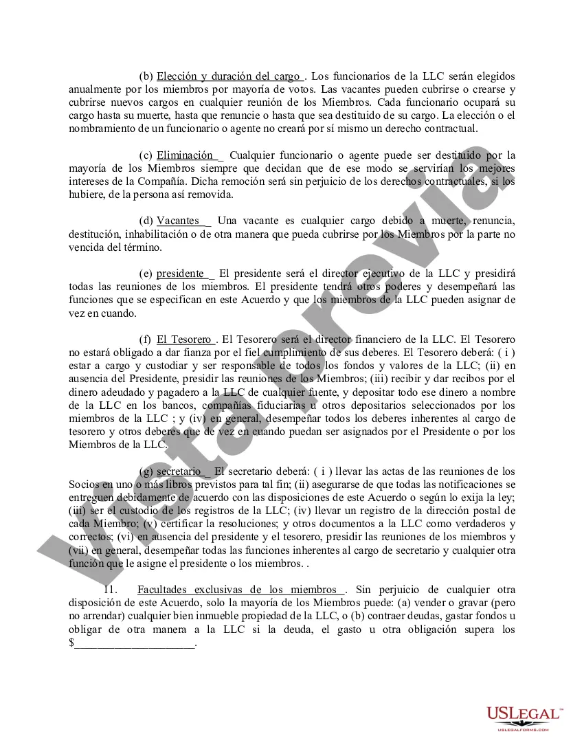 Preview Acuerdo Operativo de Sociedad de Responsabilidad Limitada LLC