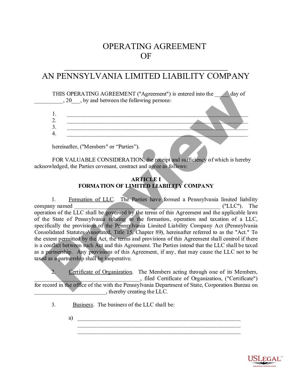 form Limited Liability Company LLC Operating Agreement preview