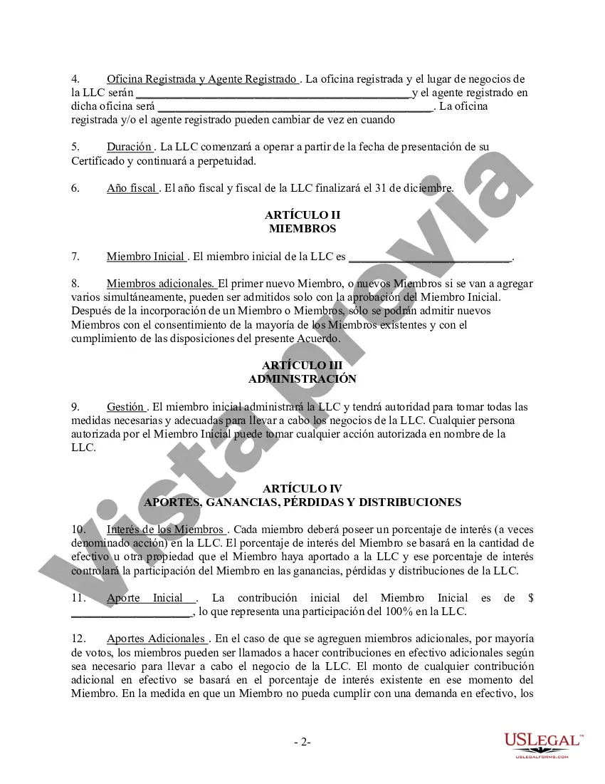 Preview Acuerdo Operativo LLC de Sociedad de Responsabilidad Limitada de Miembro Único