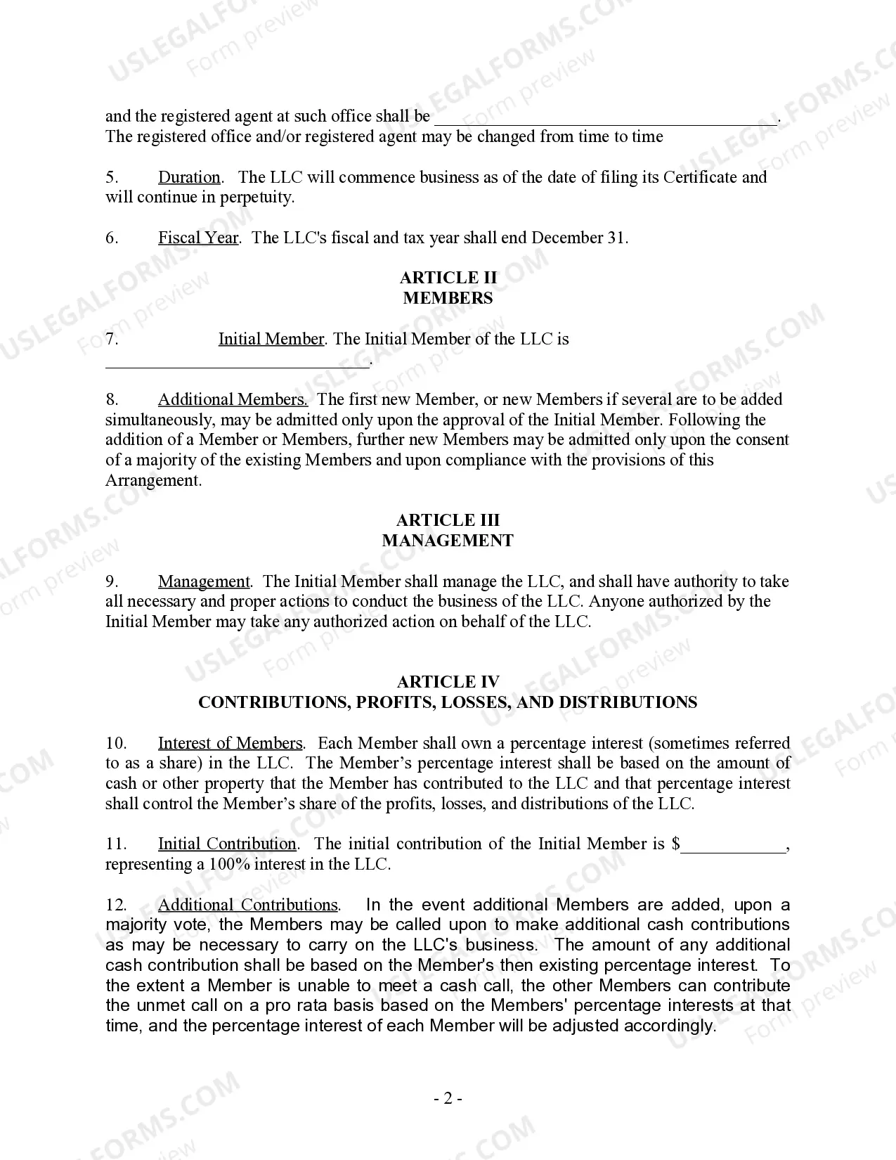 Preview Single Member Limited Liability Company LLC Operating Agreement