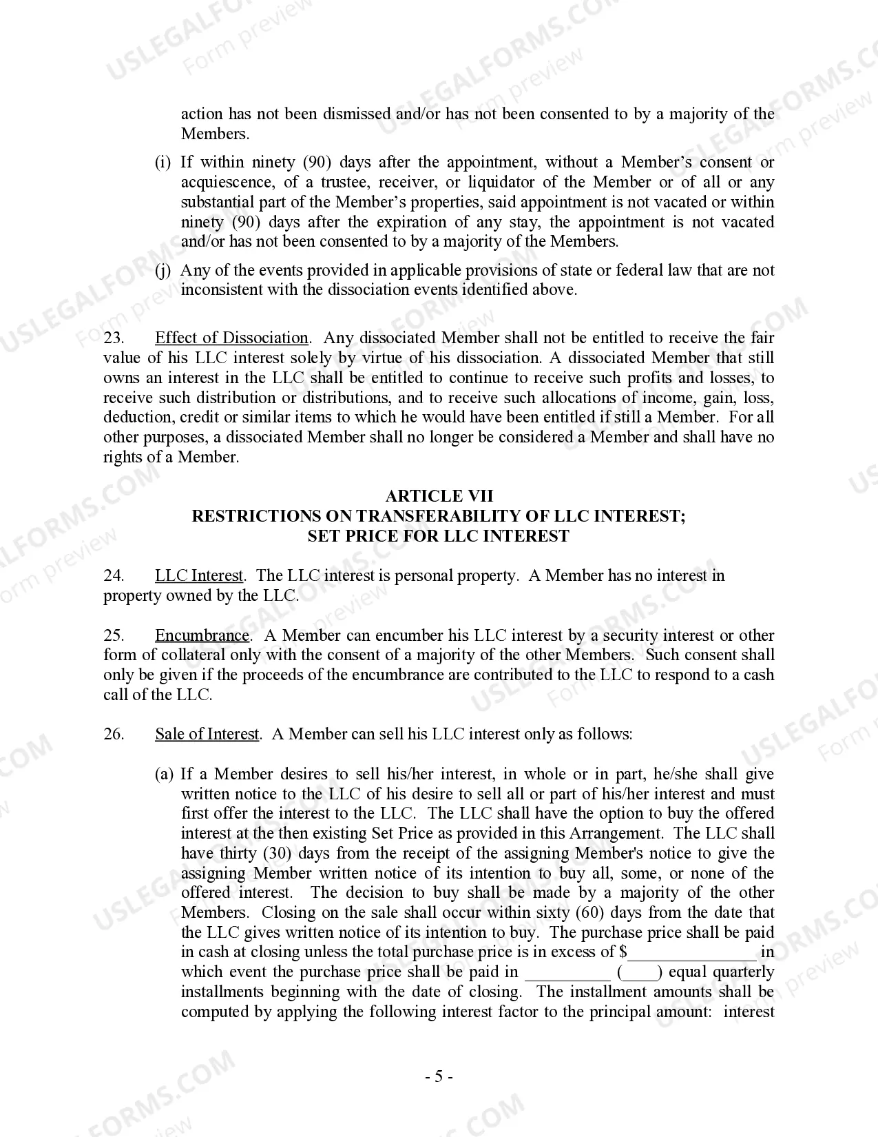 Preview Single Member Limited Liability Company LLC Operating Agreement