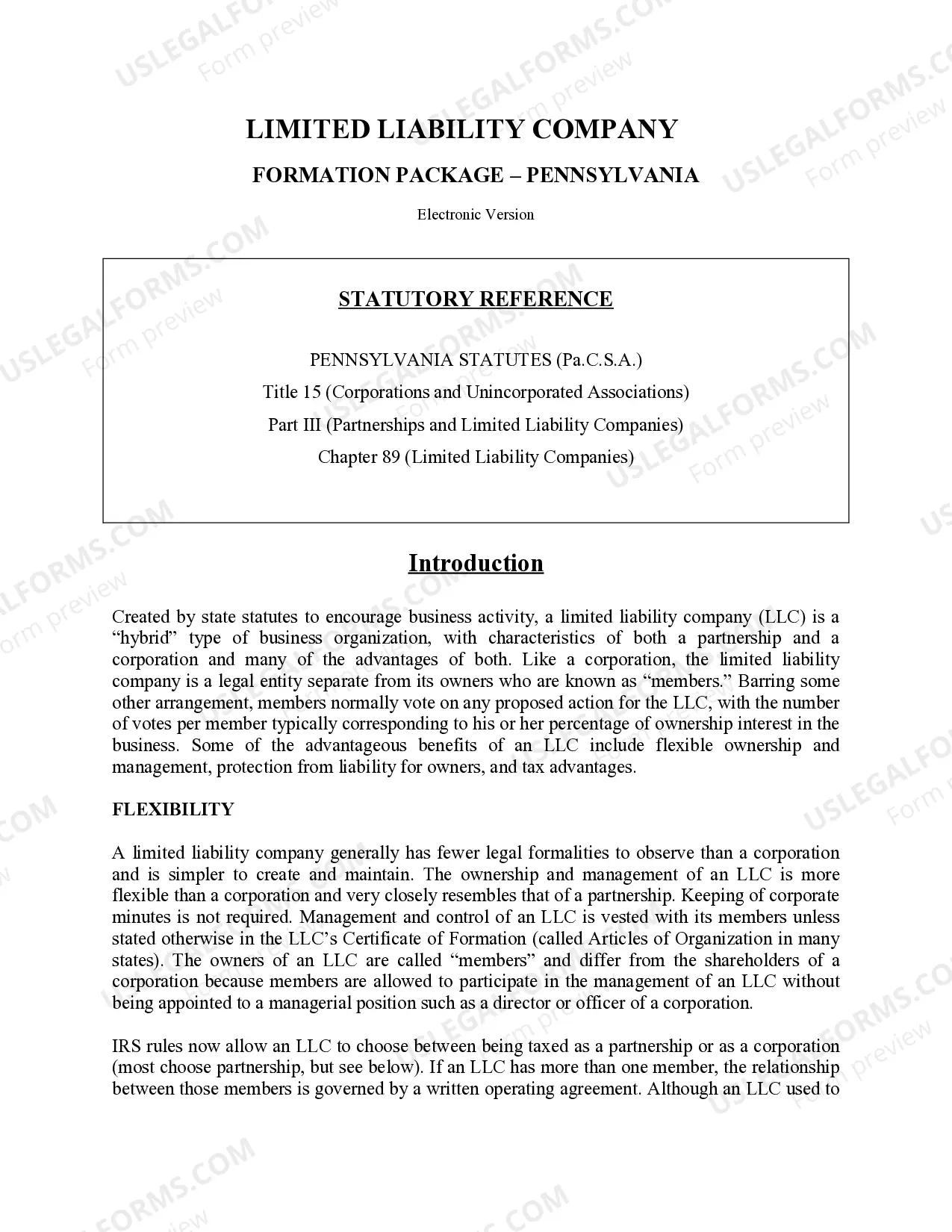 Preview Pennsylvania Limited Liability Company LLC Formation Package