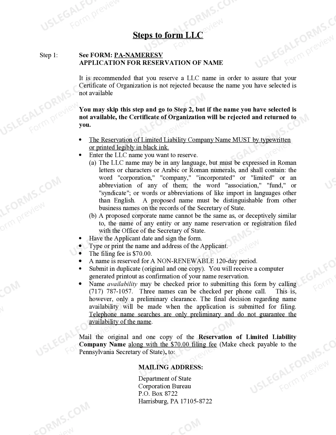 Preview Pennsylvania Limited Liability Company LLC Formation Package