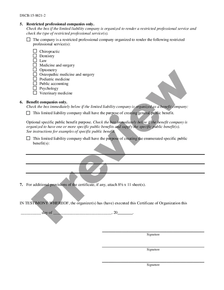 Preview Pennsylvania Certificate of Formation for Domestic Limited Liability Company LLC