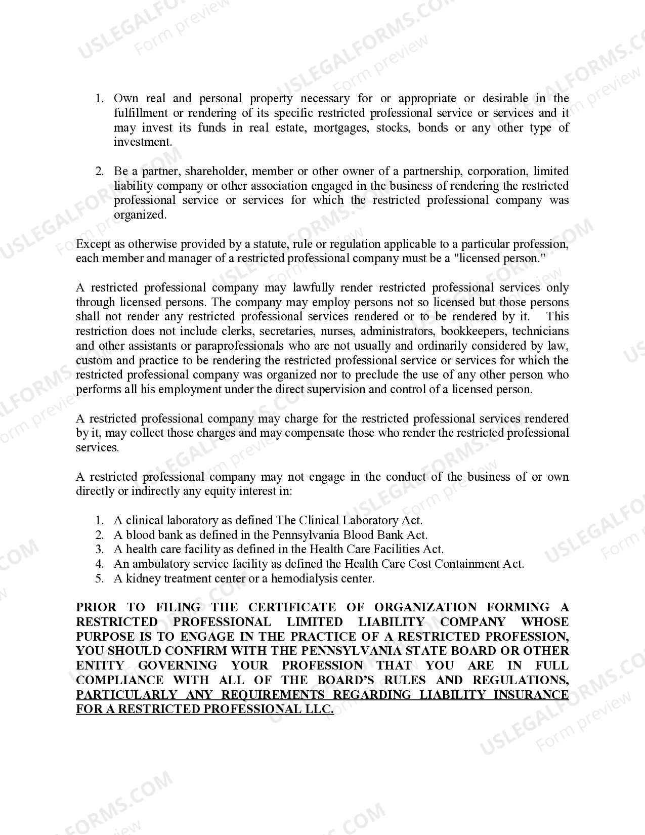 Preview Pennsylvania Professional Limited Liability Company PLLC Formation Package