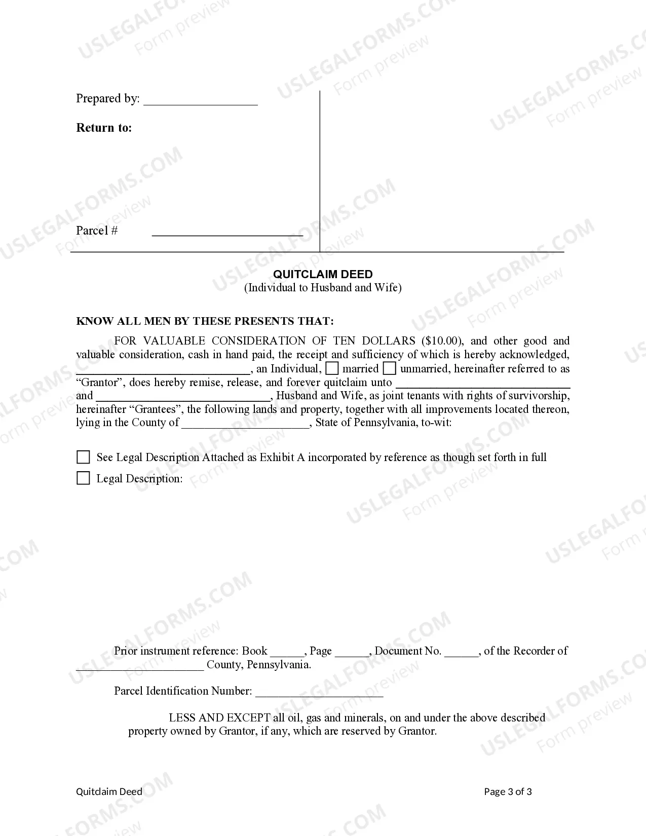 Preview Quitclaim Deed from Individual to Husband and Wife