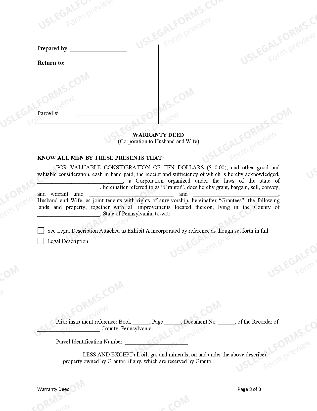 Preview Warranty Deed from Corporation to Husband and Wife