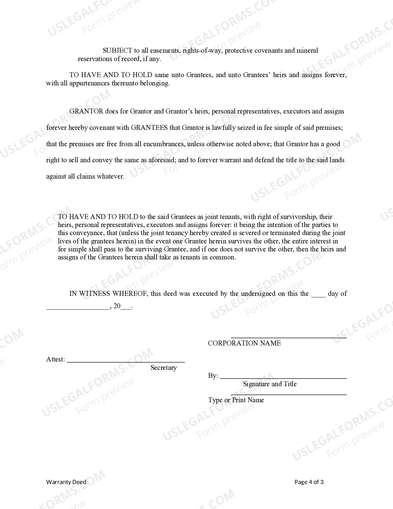 Preview Warranty Deed from Corporation to Husband and Wife