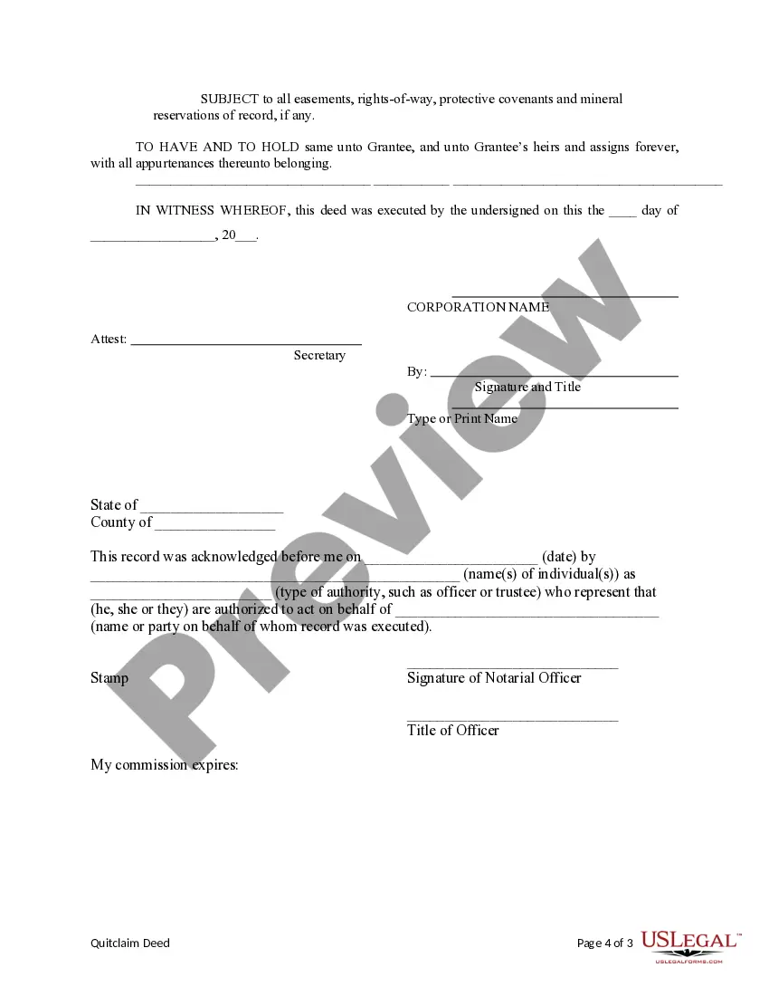 Preview Quitclaim Deed from Corporation to Individual