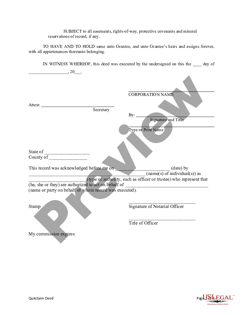 Pennsylvania Quitclaim Deed from Corporation to LLC - Pennsylvania ...