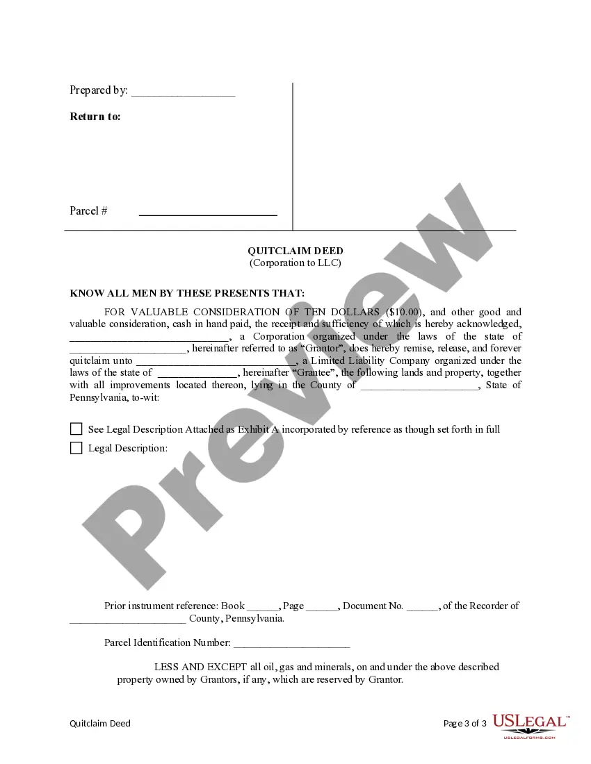 Get Quitclaim Deed from Corporation to LLC Preview Quitclaim Deed from Corporation to LLC