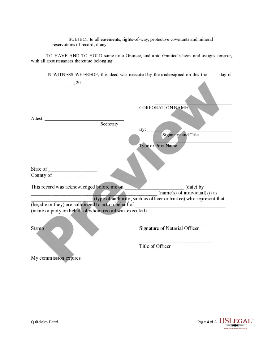 Get Quitclaim Deed from Corporation to LLC Preview Quitclaim Deed from Corporation to LLC