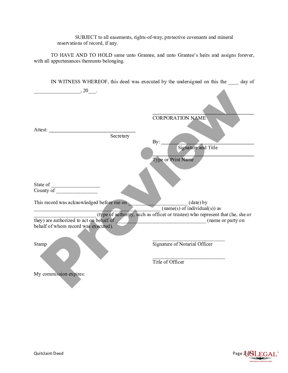 Pennsylvania Quitclaim Deed From Corporation To Corporation Us Legal Forms 9612