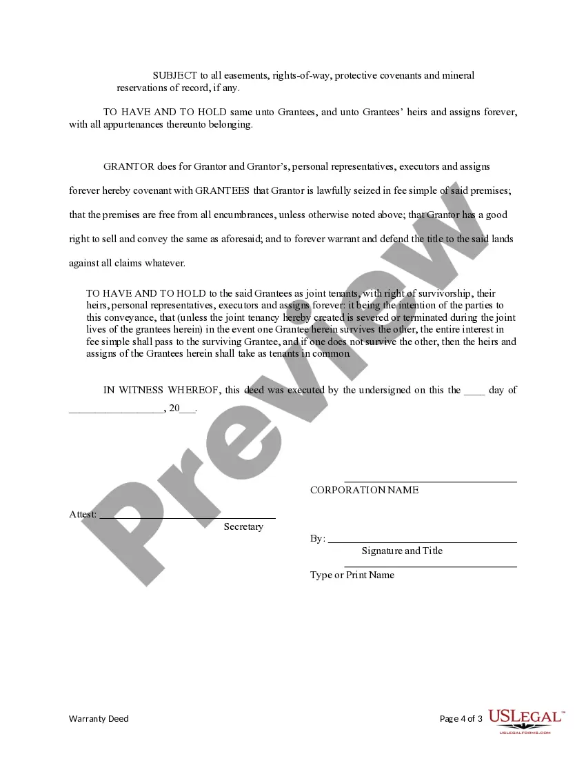 Get Warranty Deed from Corporation to Two Individuals Preview Warranty Deed from Corporation to Two Individuals