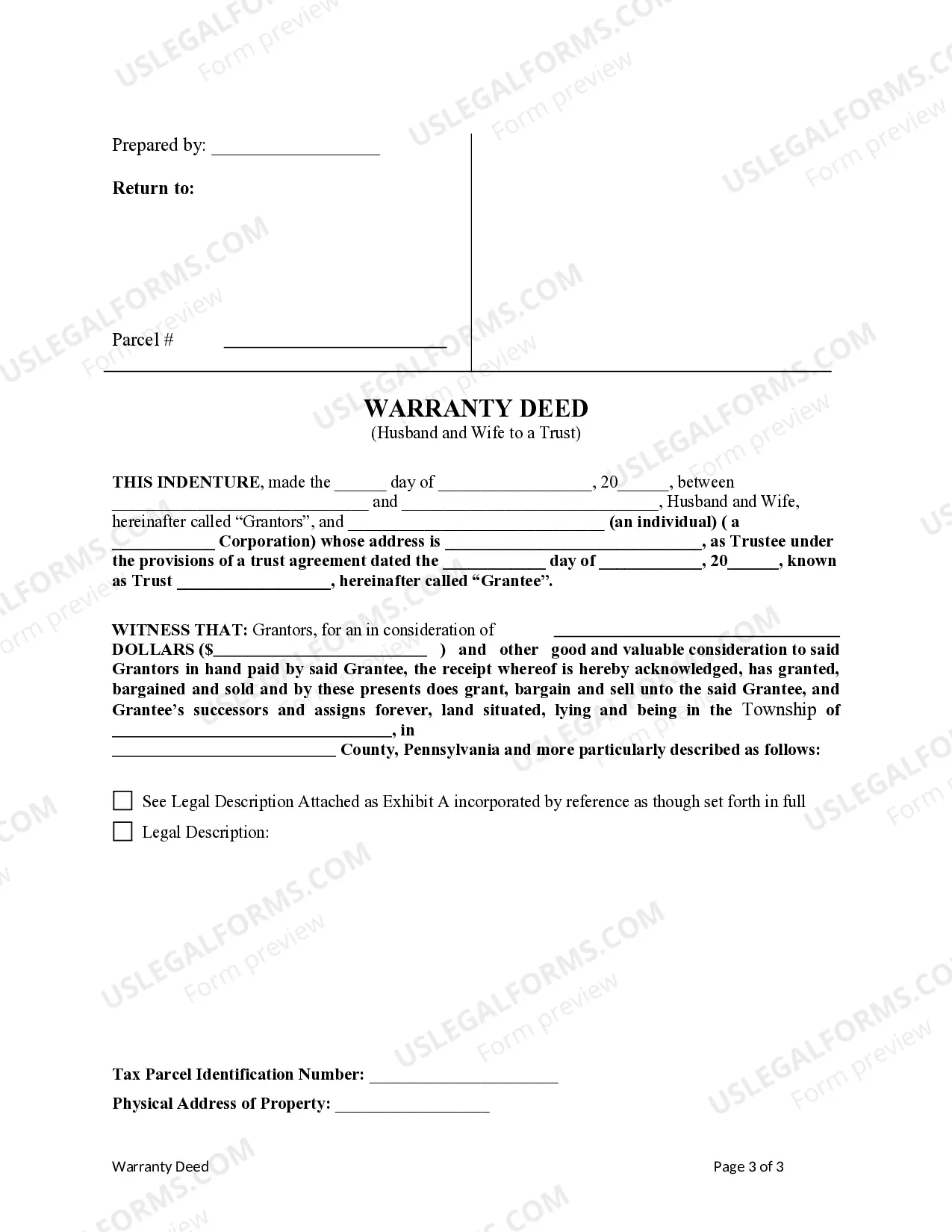 Preview Warranty Deed from Husband and Wife to a Trust