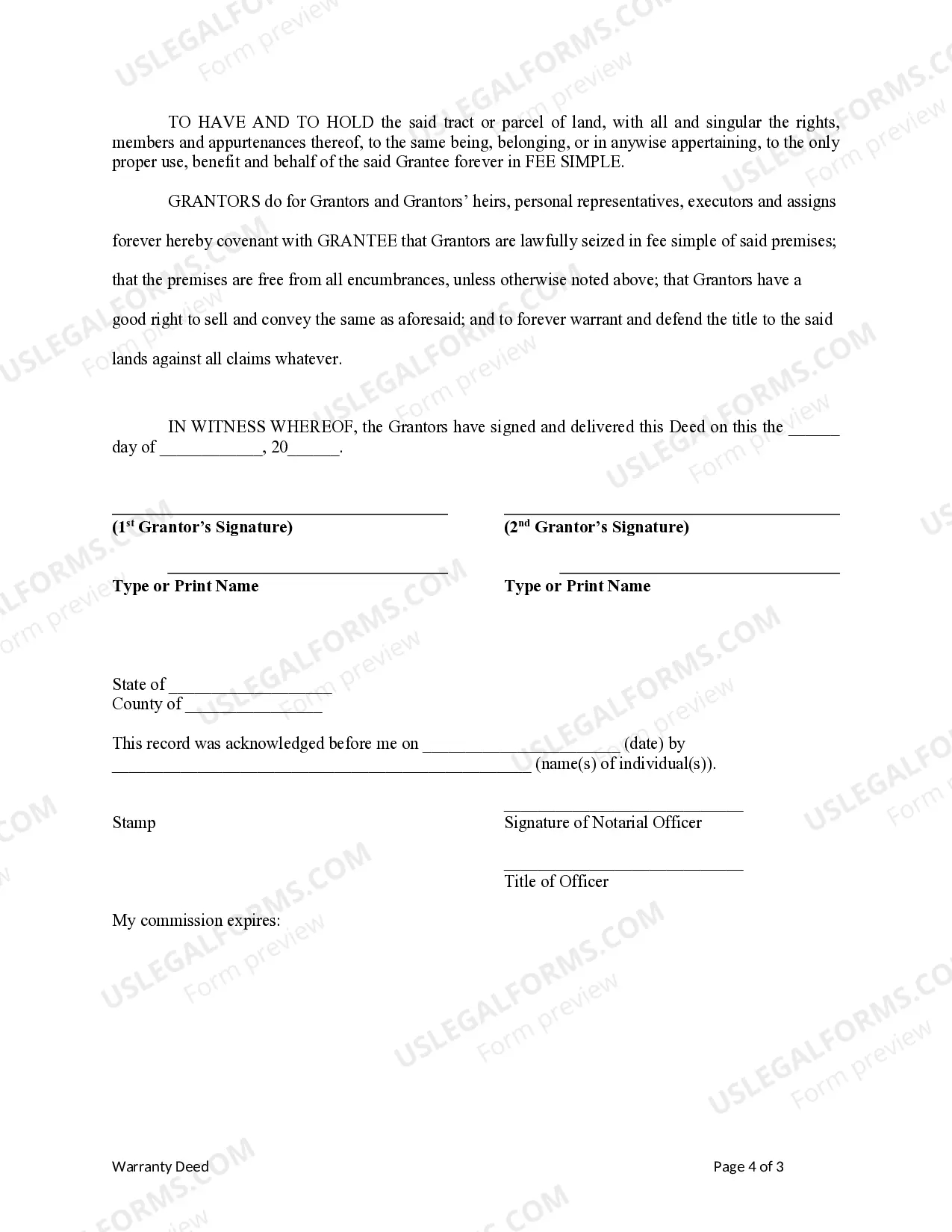 Preview Warranty Deed from Husband and Wife to a Trust