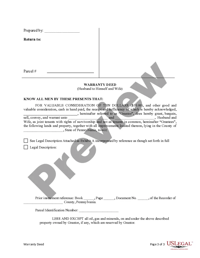 Preview Warranty Deed from Husband to Himself and Wife