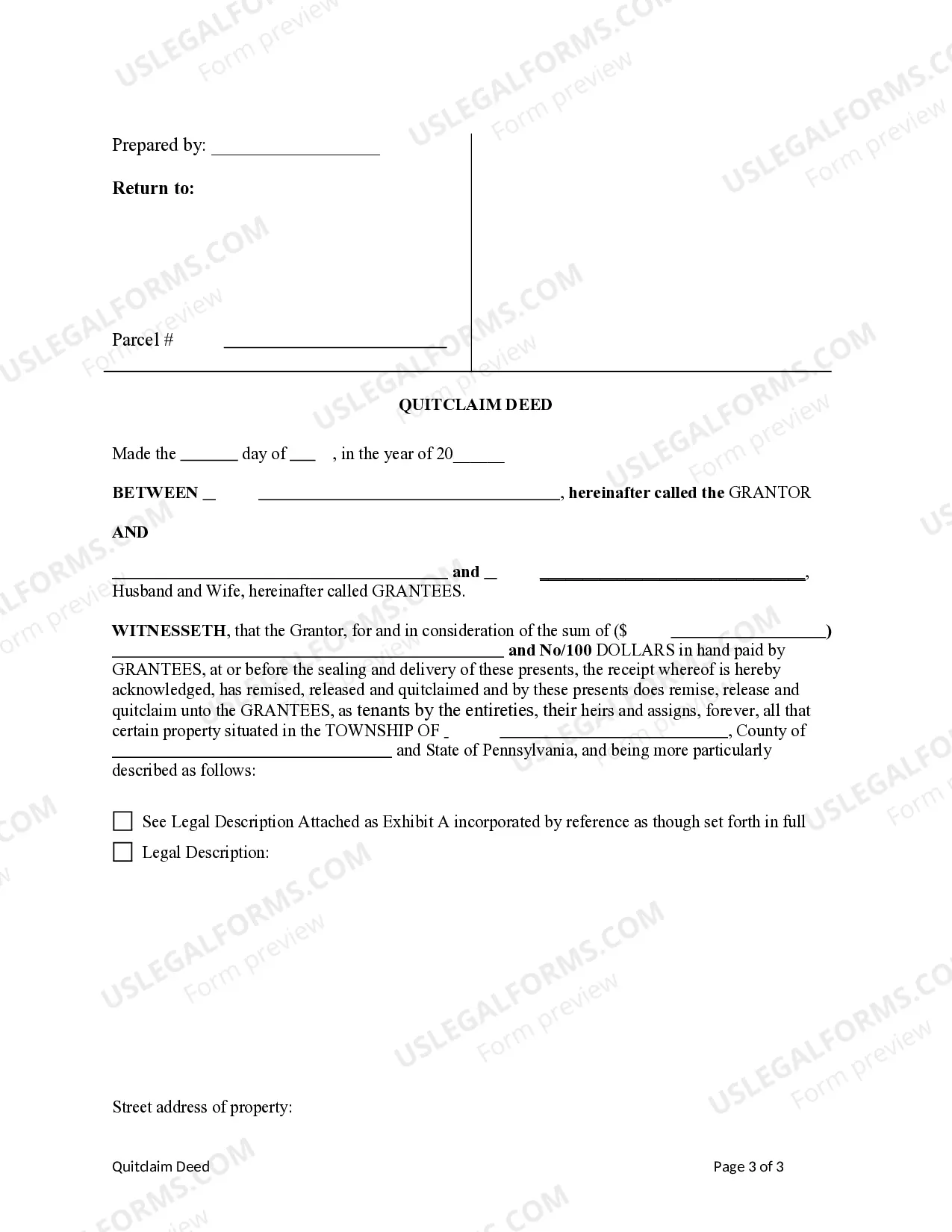 Preview Quitclaim Deed from Individual to Himself and Wife
