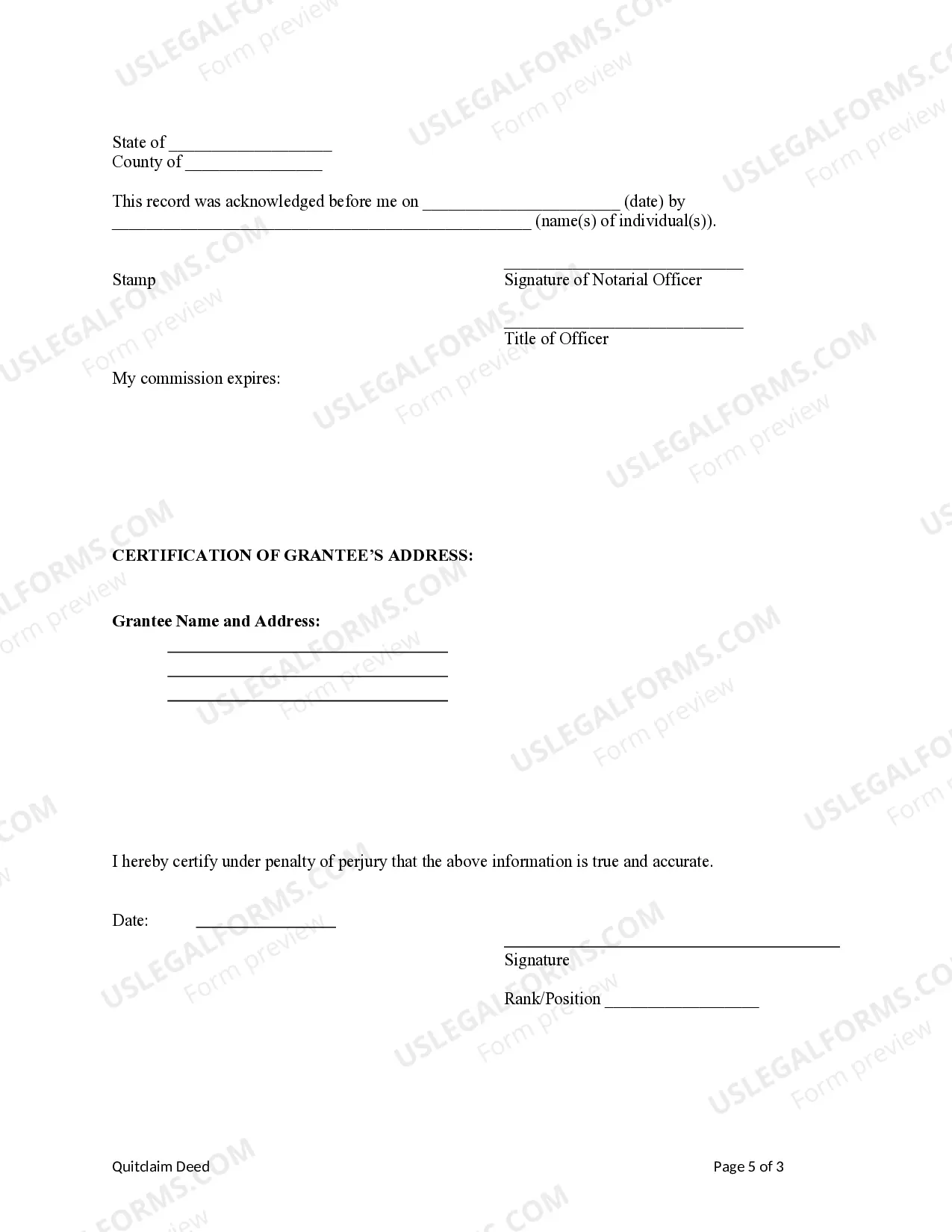 Preview Quitclaim Deed from Husband and Wife to Husband and Wife