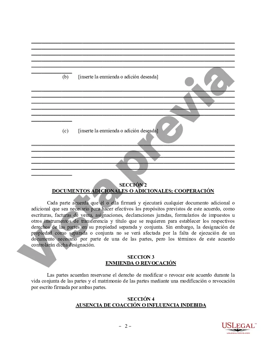 Preview Enmienda al Acuerdo de propiedad posnupcial - Pensilvania