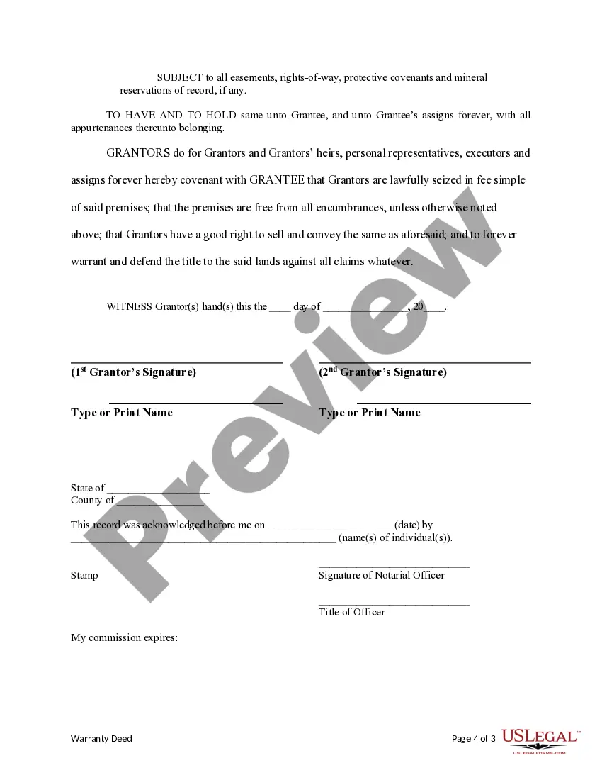 Preview Warranty Deed from Husband and Wife to an Individual