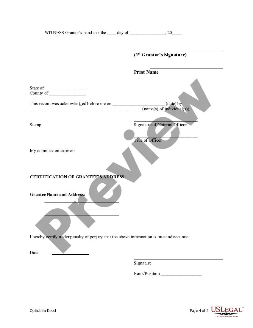 Preview Quitclaim Deed - Individual to a Trust