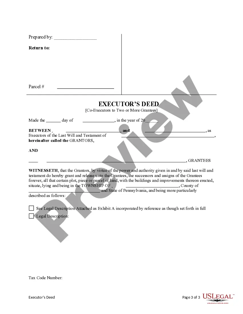 Preview Executor's Deed - Co-Executors to Two or More Grantees